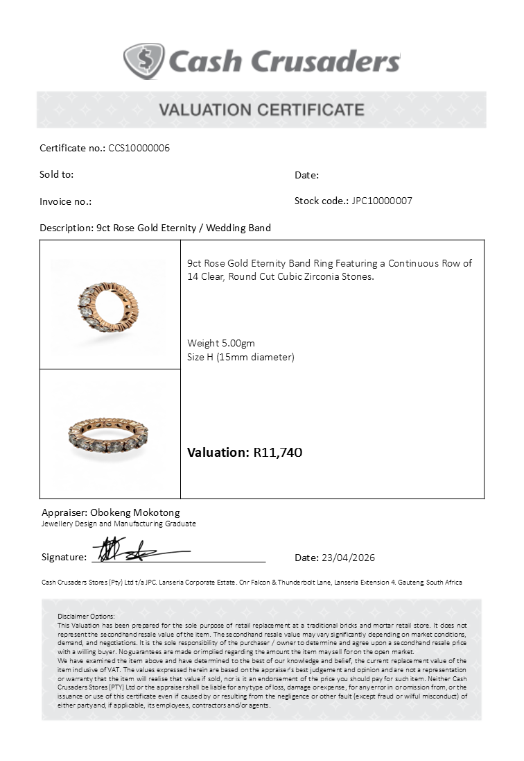 9ct Rose Gold Eternity Ring