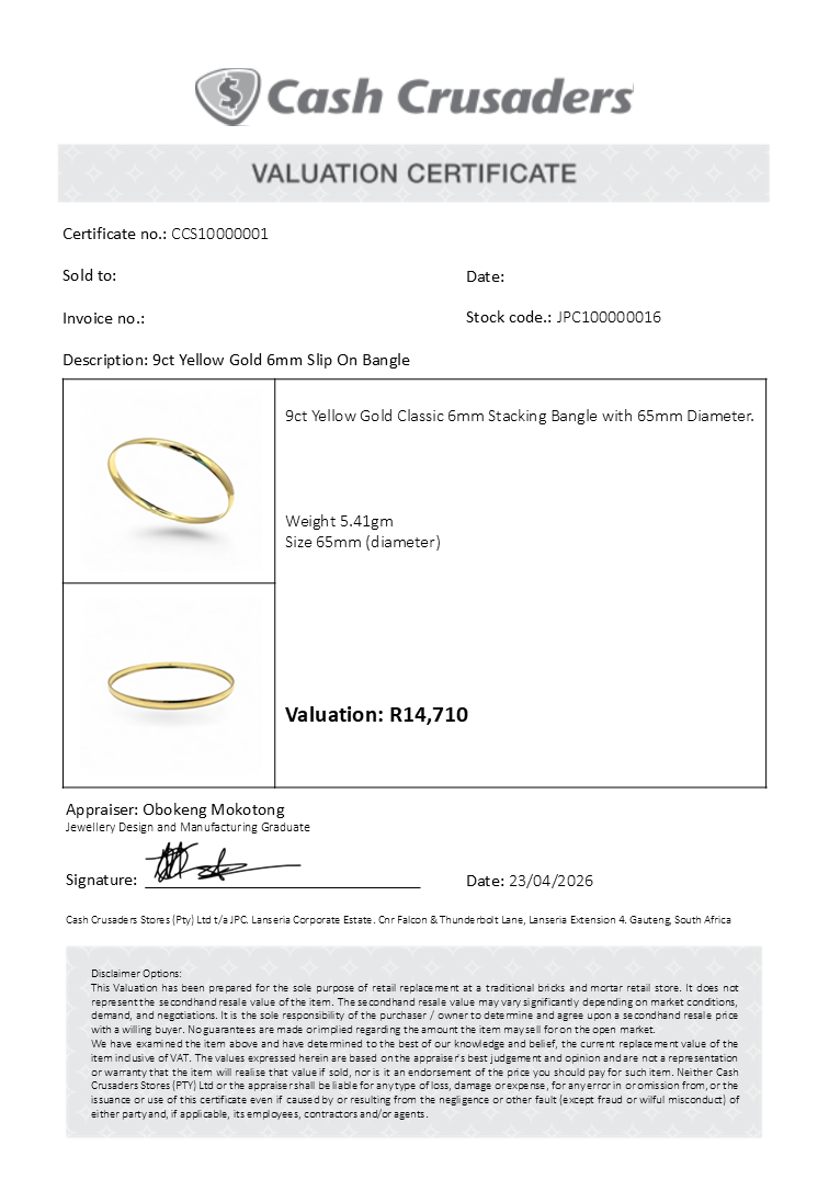 9ct Yellow Gold 6mm Slip on Bangle
