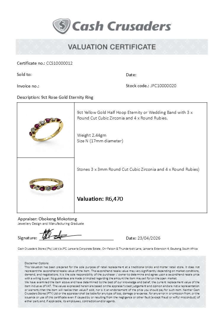 9ct Rose Gold Eternity Ring
