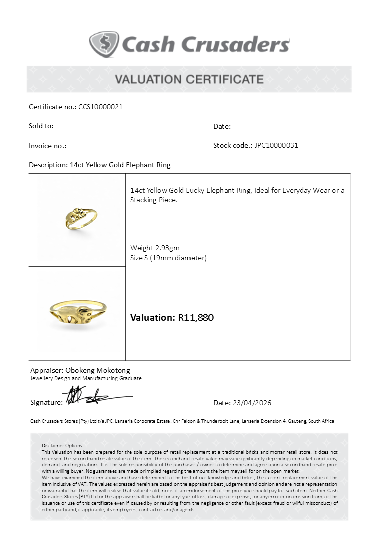 14ct Yellow Gold Elephant Ring