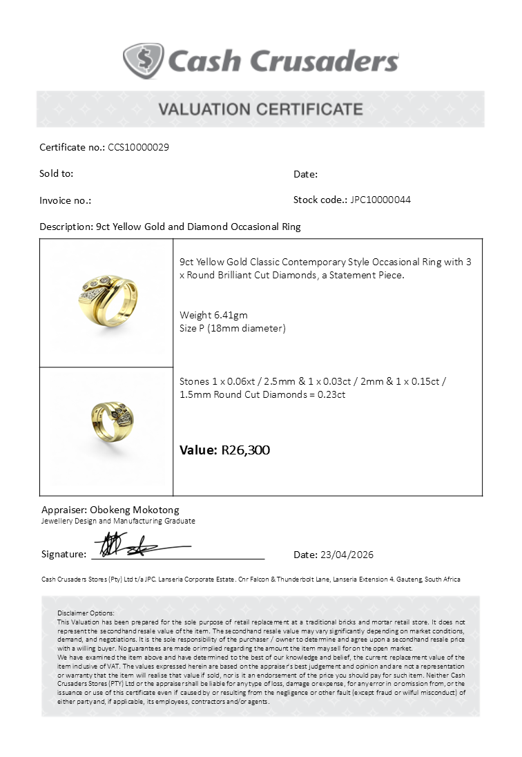 9ct Yellow Gold and Diamond Occasional Ring