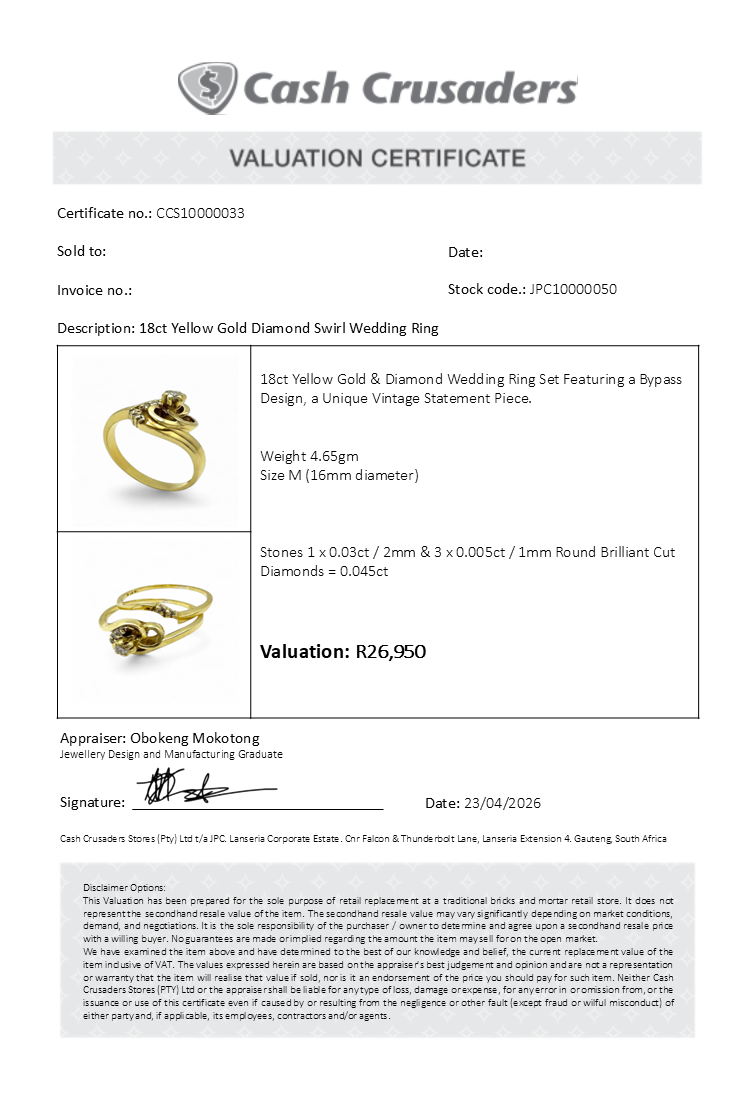 18ct Yellow Gold Diamond Swirl Wedding Ring