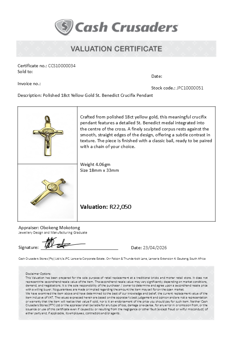 Polished 18ct Yellow Gold St. Benedict Crucifix Pendant