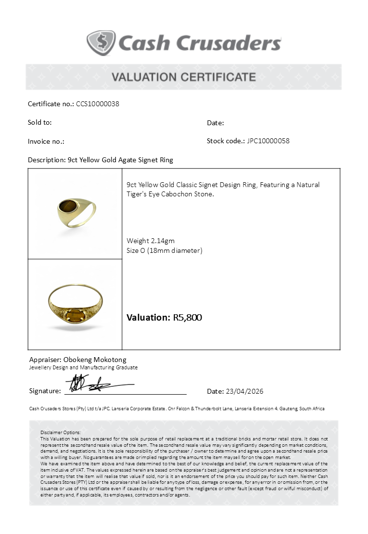 9ct Yellow Gold Agate Signet Ring