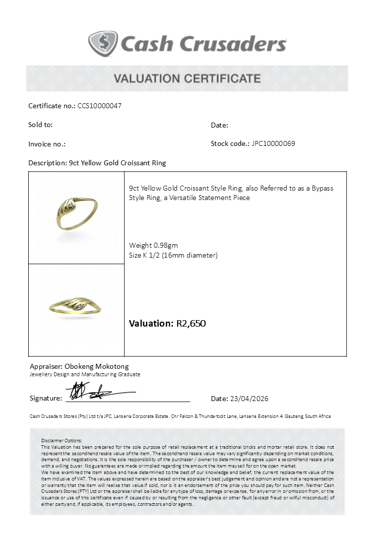 9ct Yellow Gold Wave Band Ring with Diamond