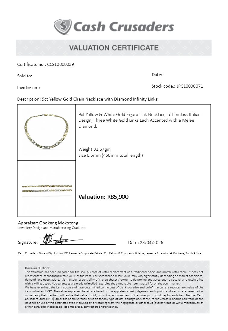 9ct Yellow Gold Chain Necklace with Diamond Infinity Links