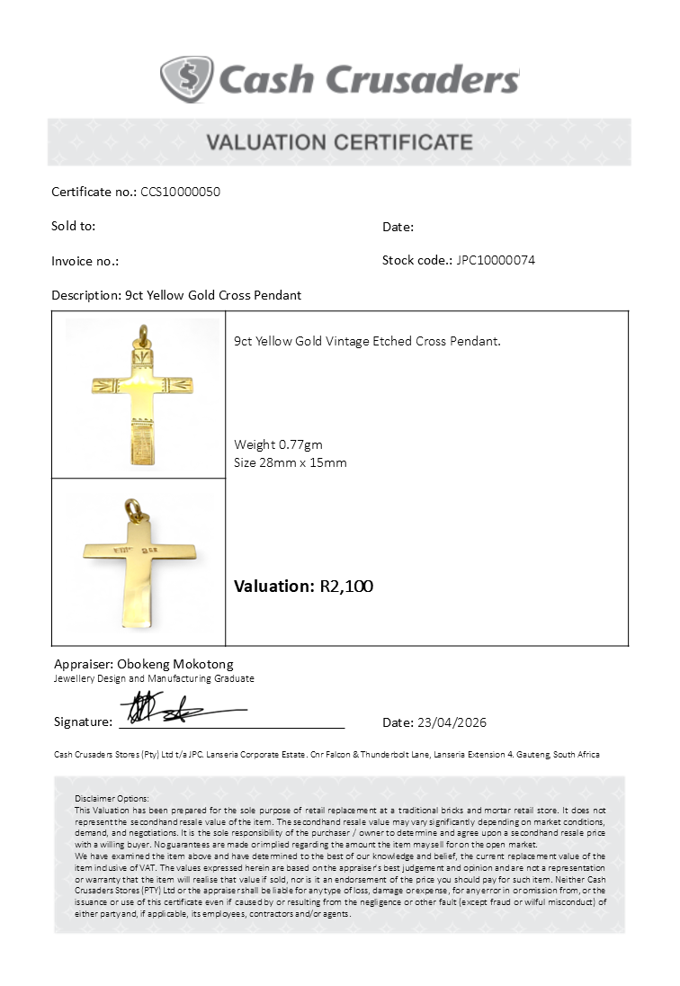 9ct Yellow Gold Cross Pendant