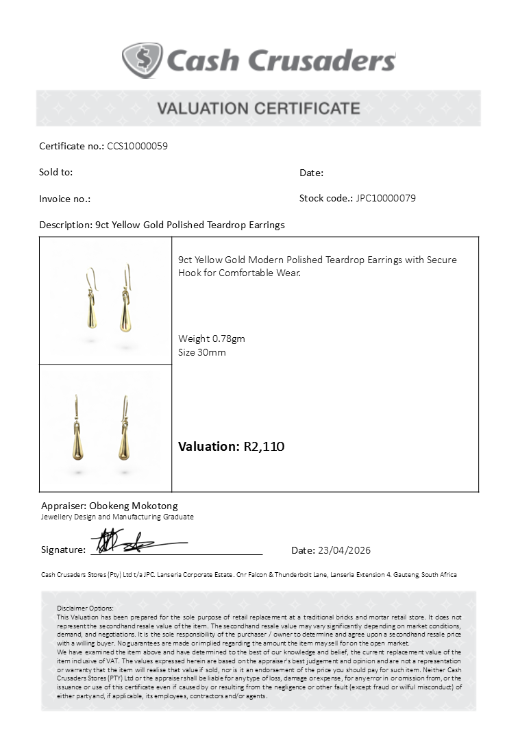 9ct Yellow Gold Polished Teardrop Earrings