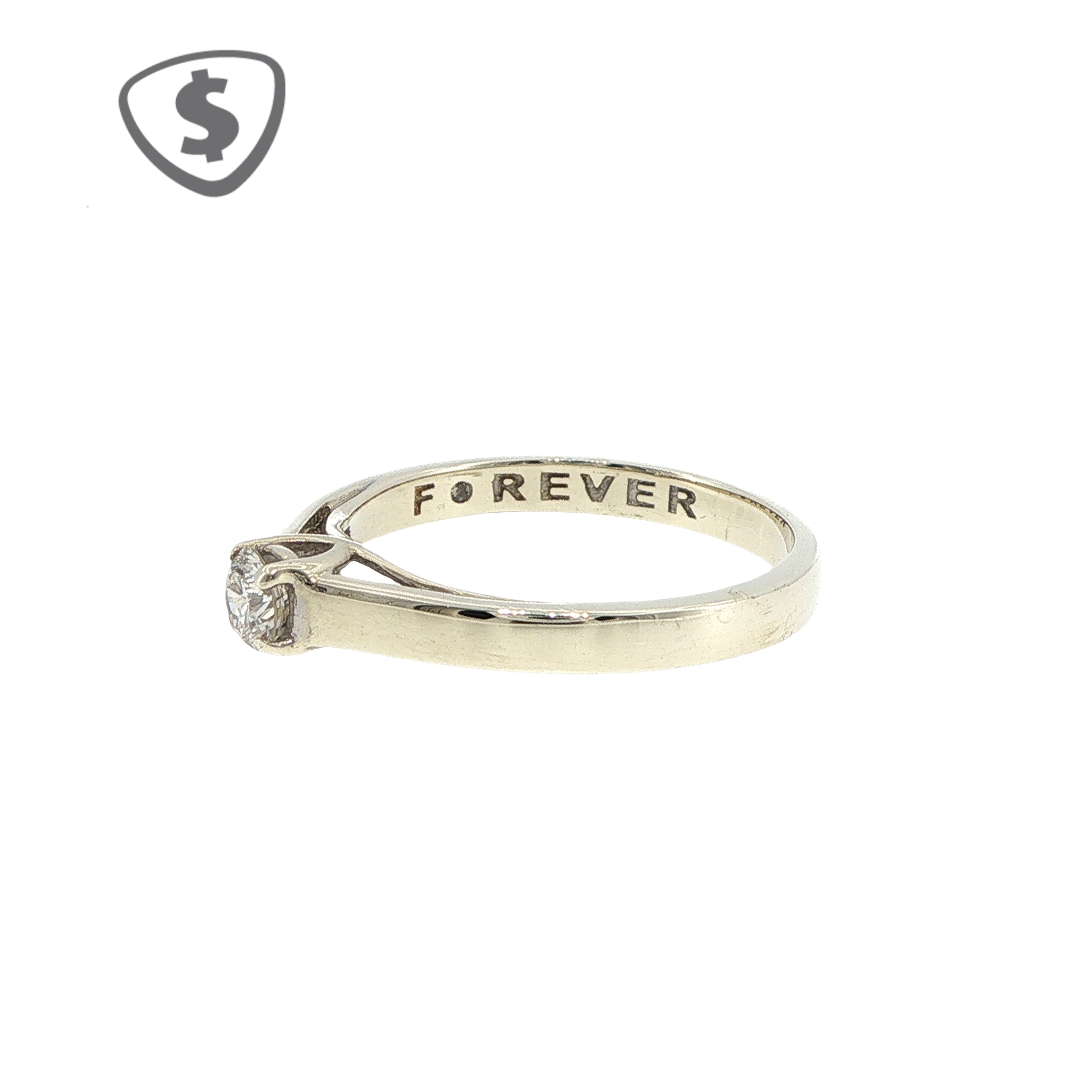 9ct White Gold Solitaire Ring with Forever Engraving