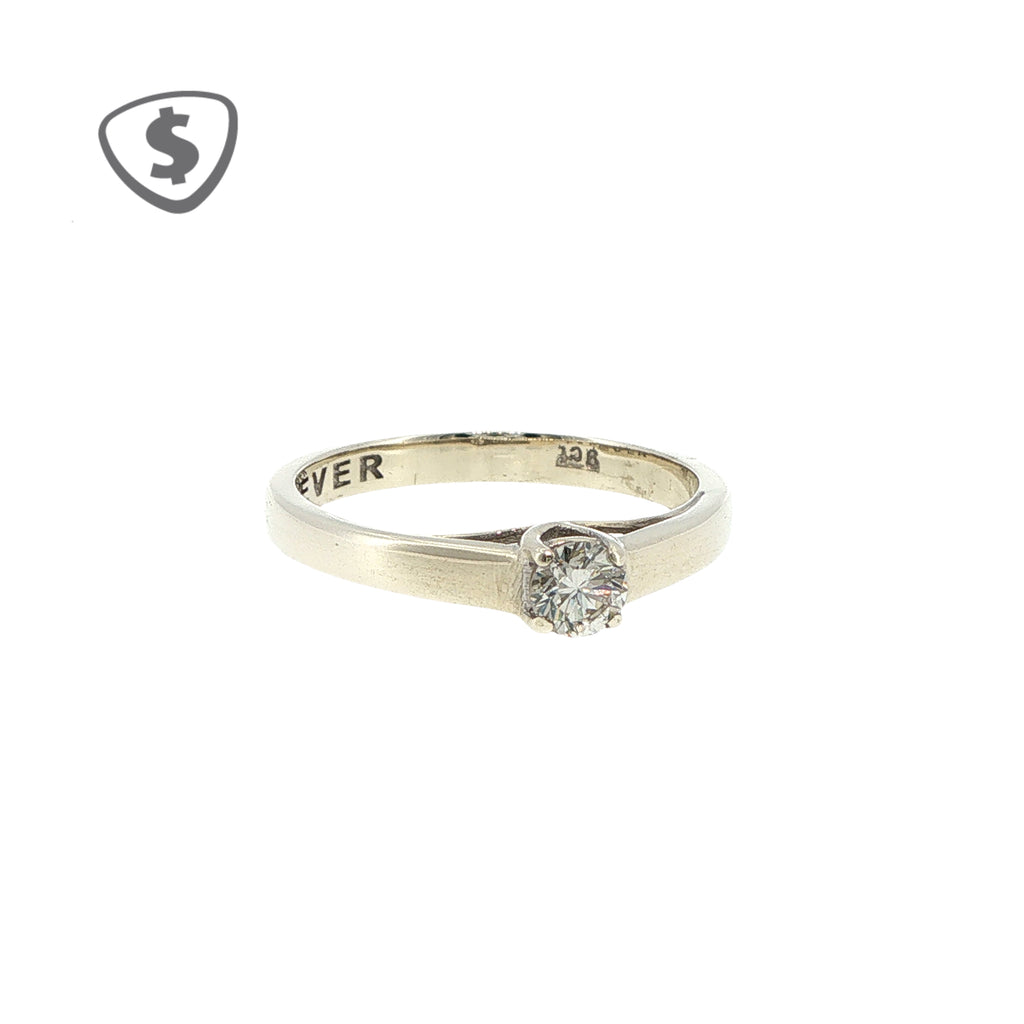 9ct White Gold Solitaire Ring with Forever Engraving