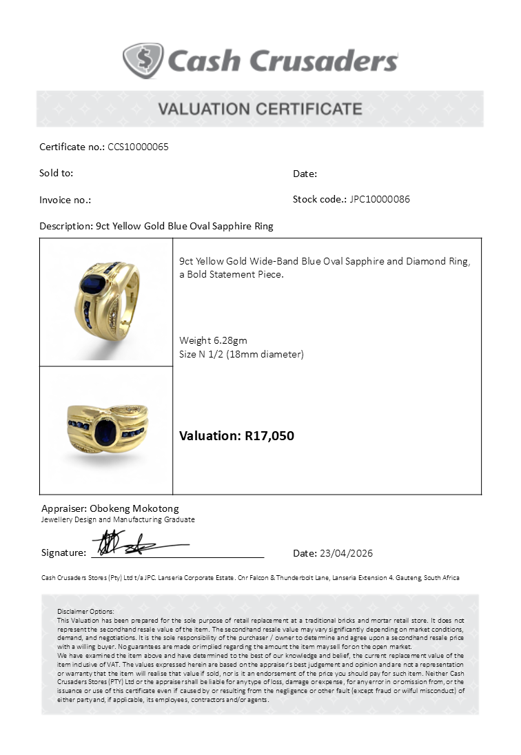 9ct Yellow Gold Blue Oval Sapphire Ring