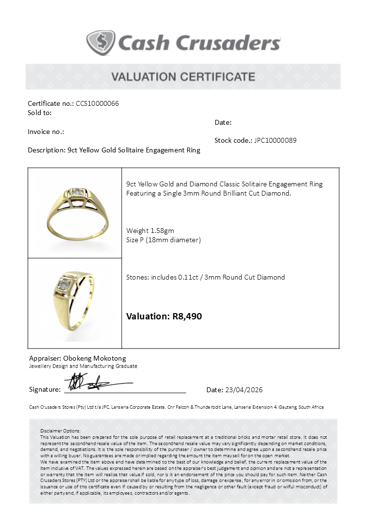 9ct Yellow Gold Solitaire Engagement Ring