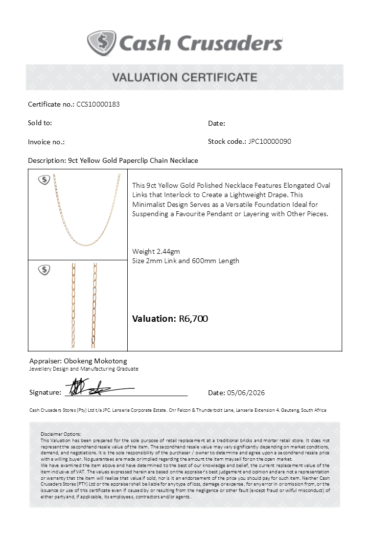 9ct Yellow Gold Paperclip Chain Necklace