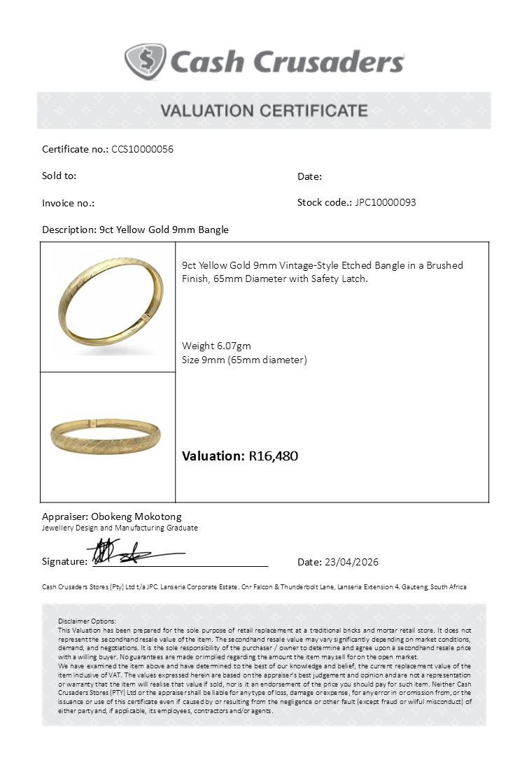 9ct Yellow Gold 9mm Bangle