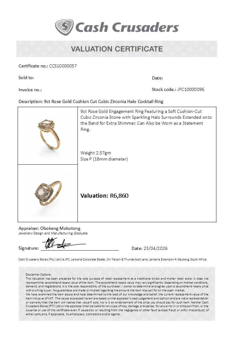 9ct Rose Gold Cushion Cut Cubic Zirconia Halo Cocktail Ring
