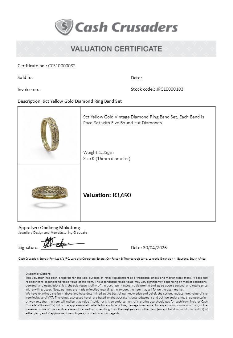 9ct Yellow Gold Diamond Ring Band Set