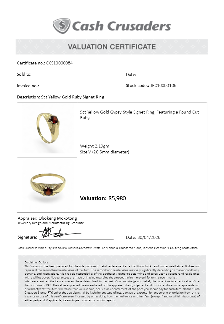 9ct Yellow Gold Ruby Signet Ring
