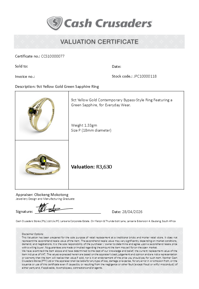 9ct Yellow Gold Green Sapphire Ring