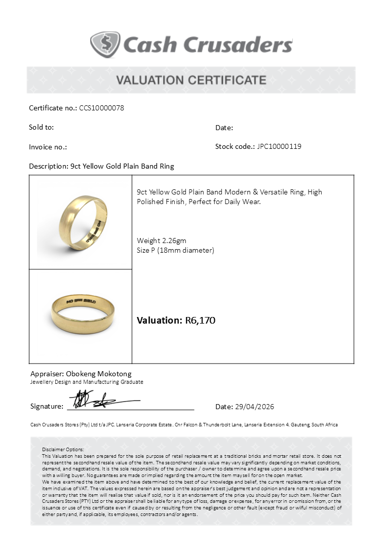 9ct Yellow Gold Plain Band Ring