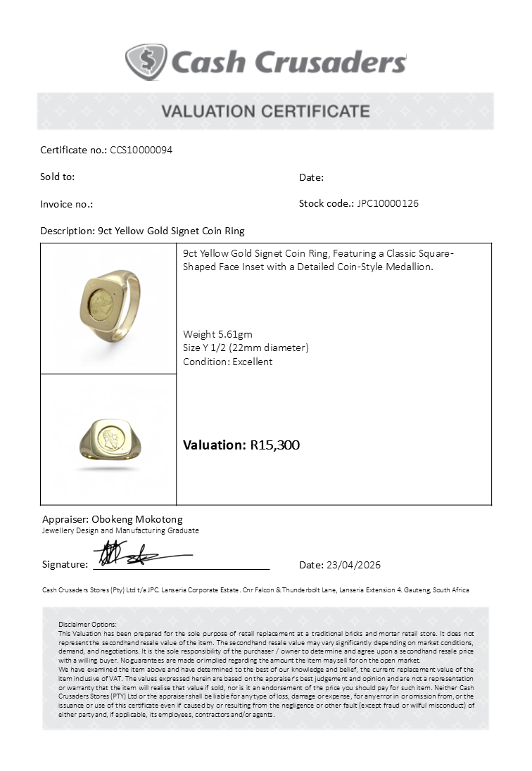 9ct Yellow Gold Signet Coin Ring