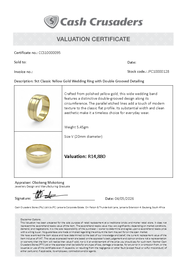 9ct Classic Yellow Gold Wedding Ring with Double Grooved Detailing