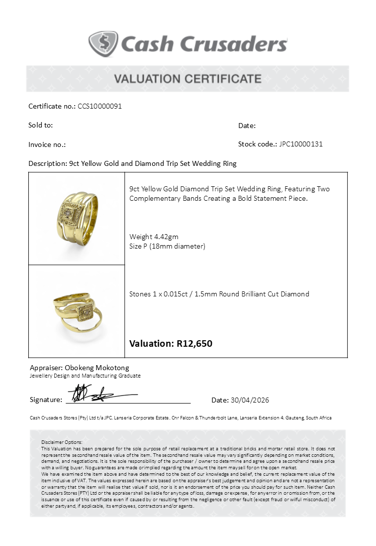 9ct Yellow Gold and Diamond Trip Set Wedding Ring