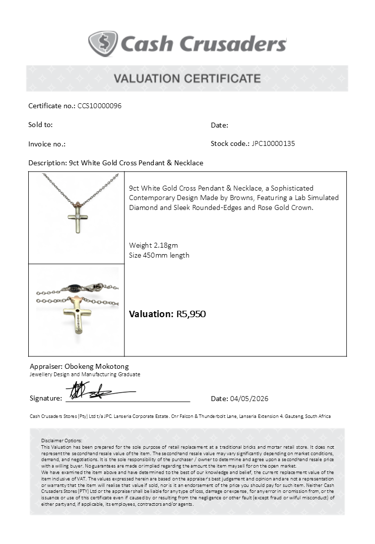 9ct White Gold Cross Pendant Necklace