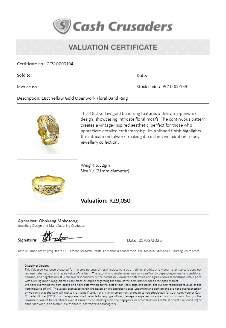 18ct Yellow Gold Openwork Floral Band Ring