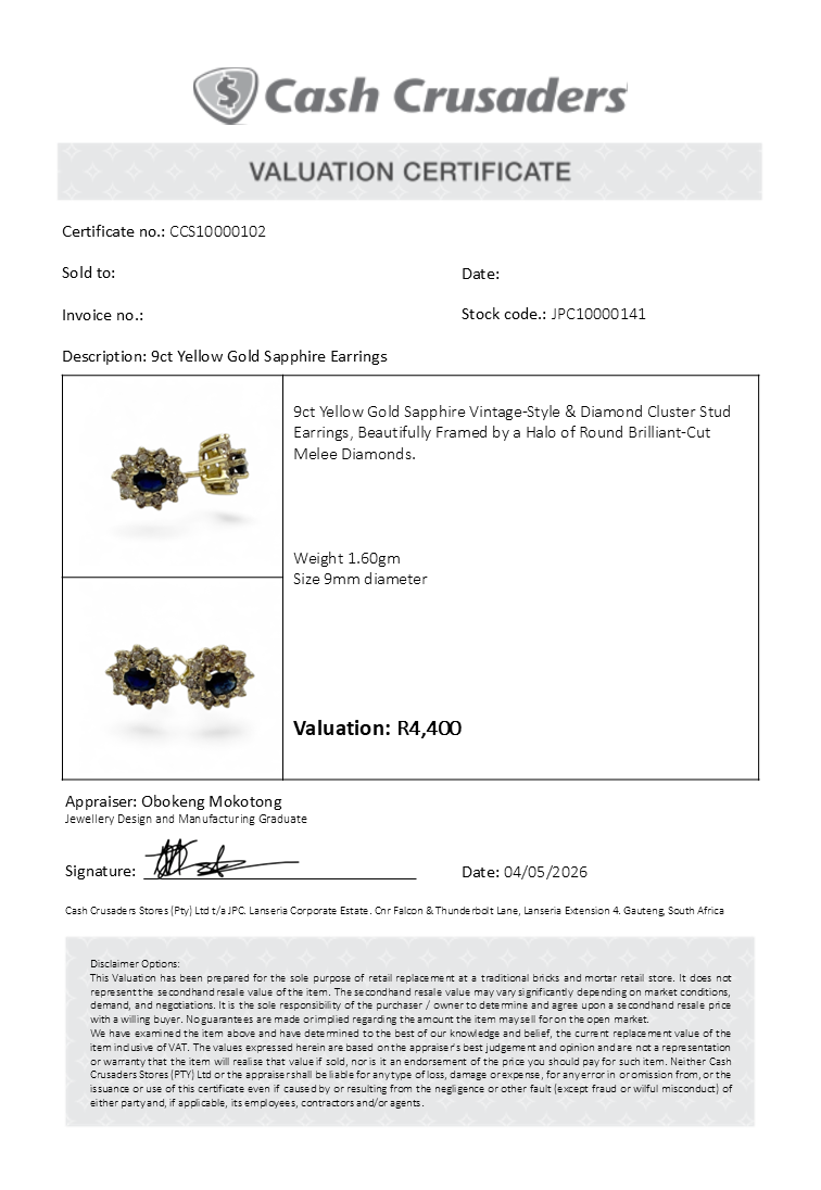 9ct Yellow Gold Sapphire Earrings