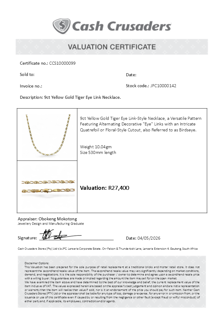 9ct Yellow Gold Tiger Eye Necklace