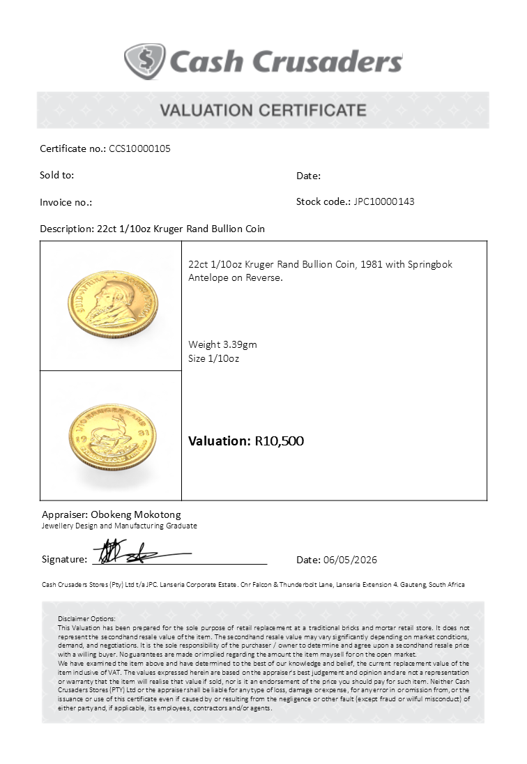 22ct Kruger Rand Bullion Coin