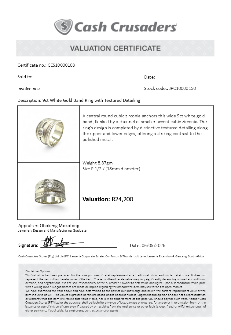 9ct White Gold Band Ring with Textured Detailing