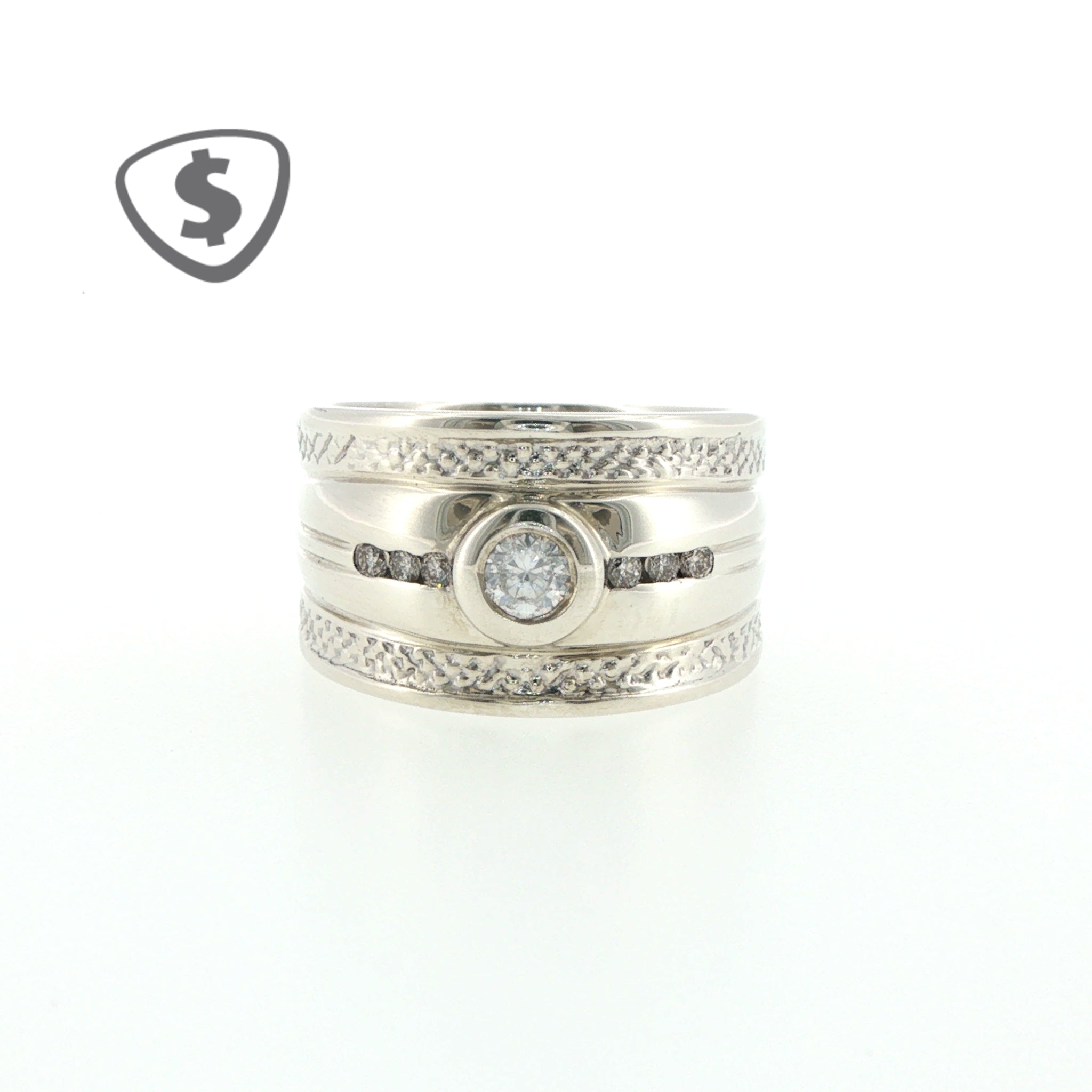 9ct White Gold Band Ring with Textured Detailing