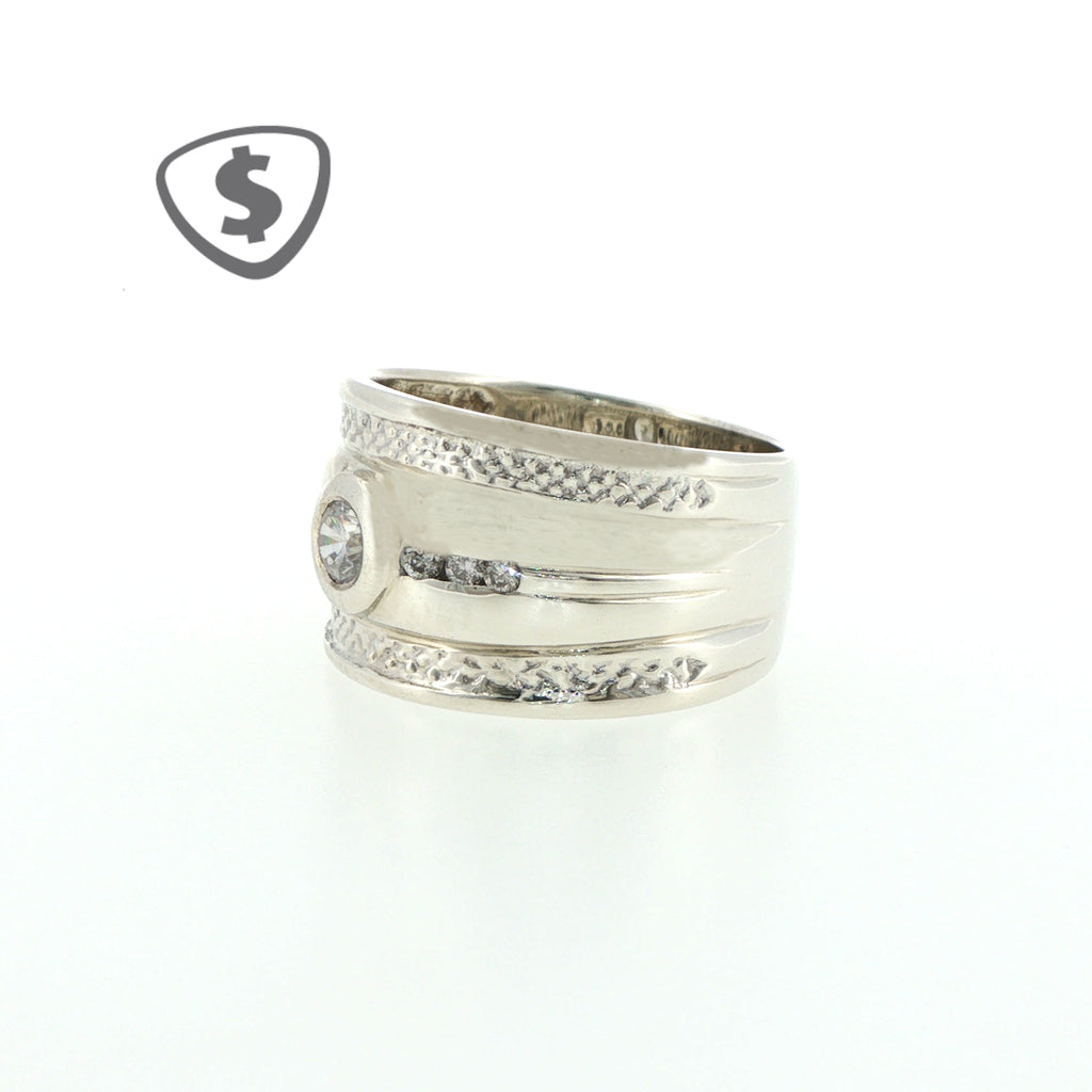 9ct White Gold Band Ring with Textured Detailing