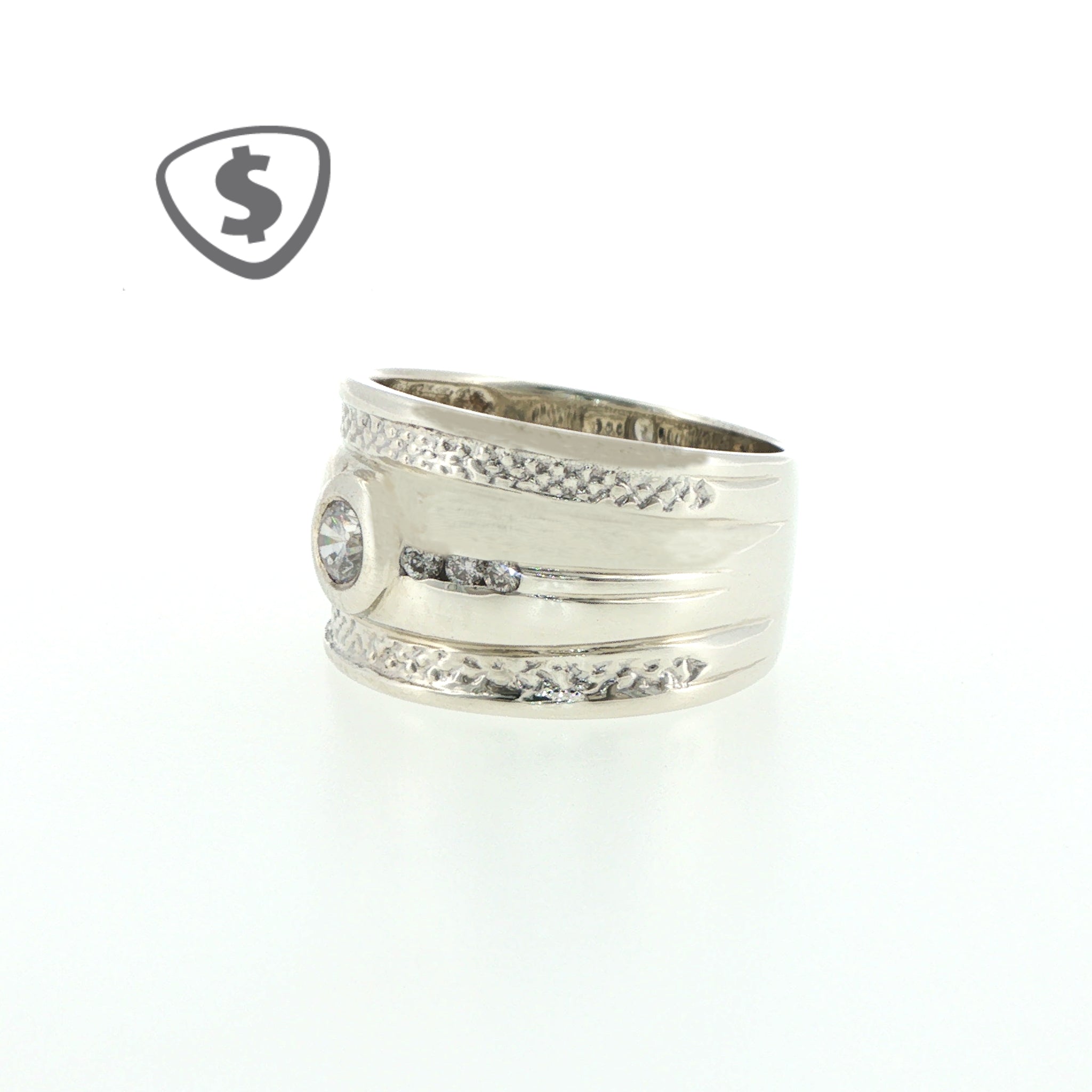 9ct White Gold Band Ring with Textured Detailing