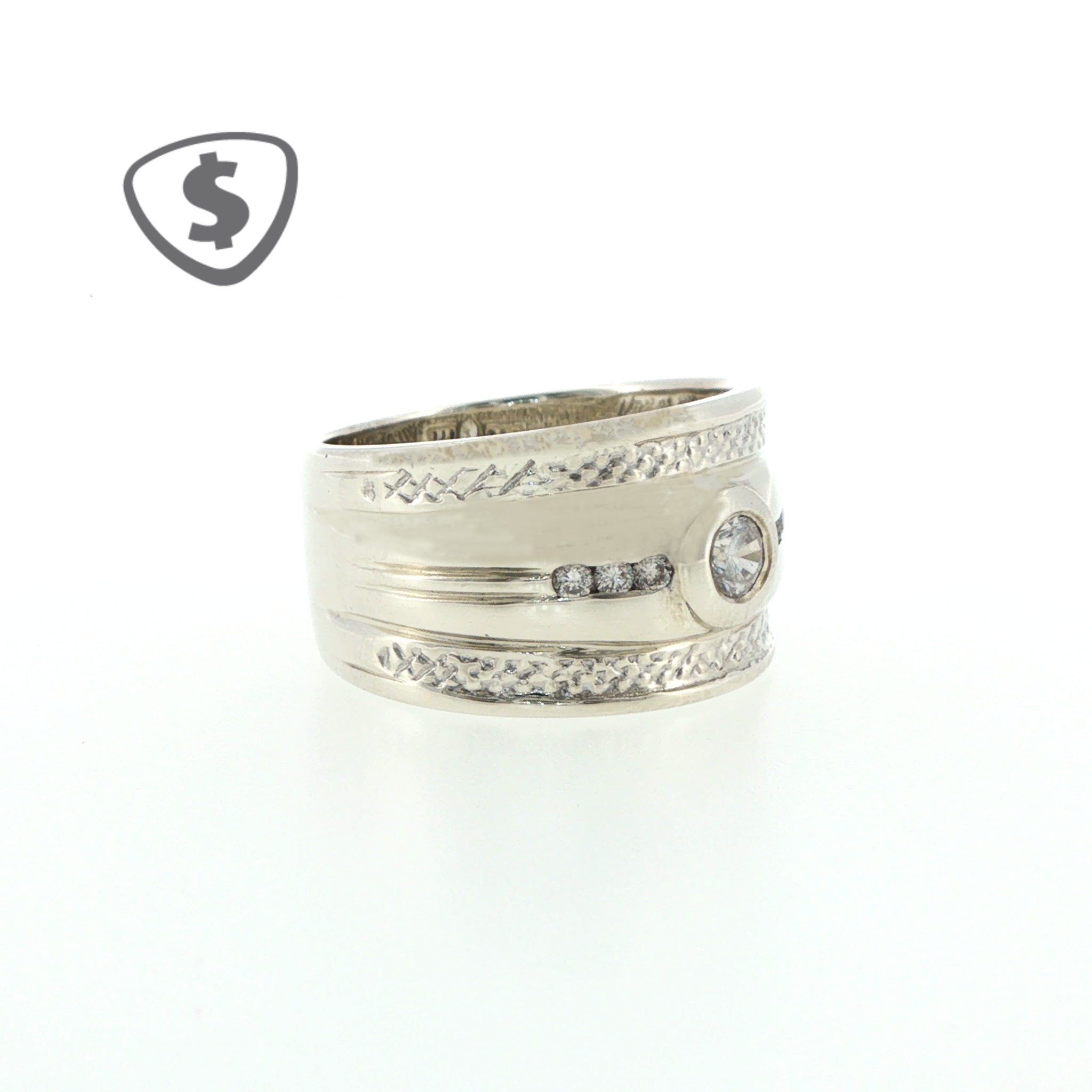 9ct White Gold Band Ring with Textured Detailing