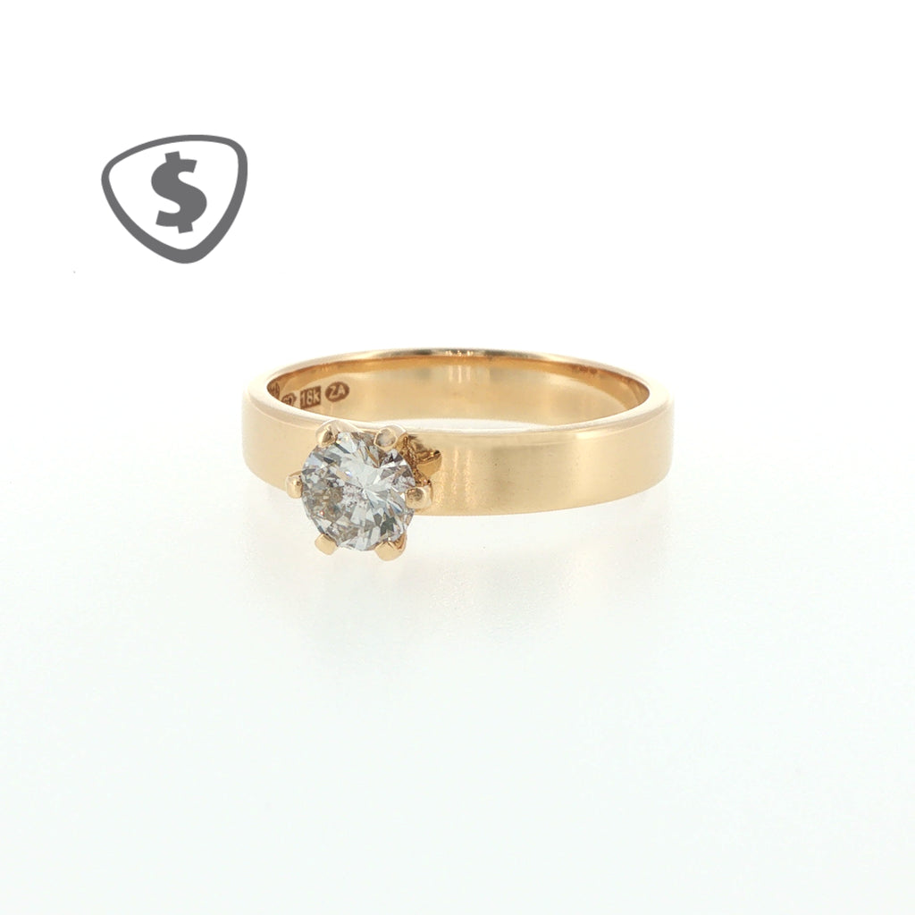 18ct Yellow Gold Diamond Solitaire Ring with Wide Band