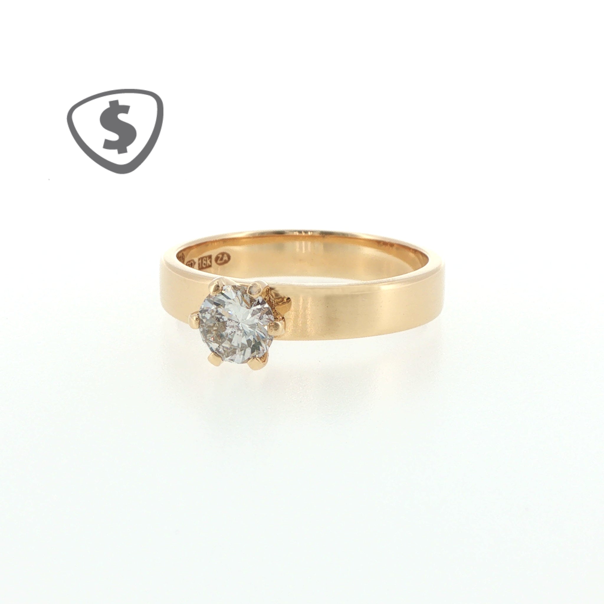 18ct Yellow Gold Diamond Solitaire Ring with Wide Band