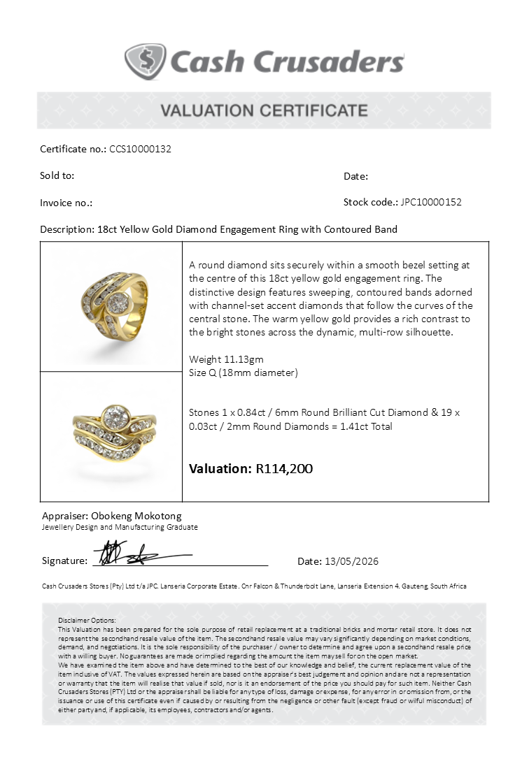 18ct Yellow Gold Diamond Engagement Ring with Contoured Band