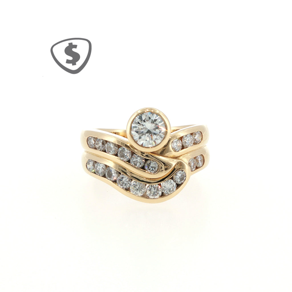 18ct Yellow Gold Diamond Engagement Ring with Contoured Band