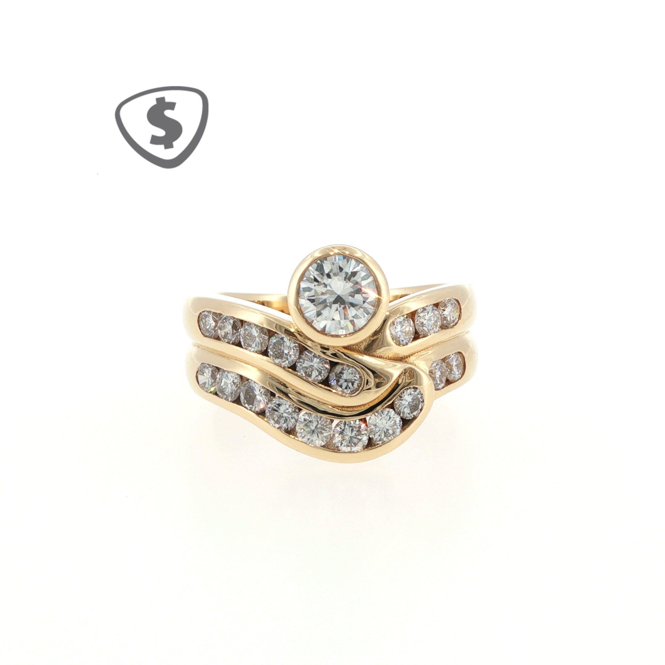 18ct Yellow Gold Diamond Engagement Ring with Contoured Band