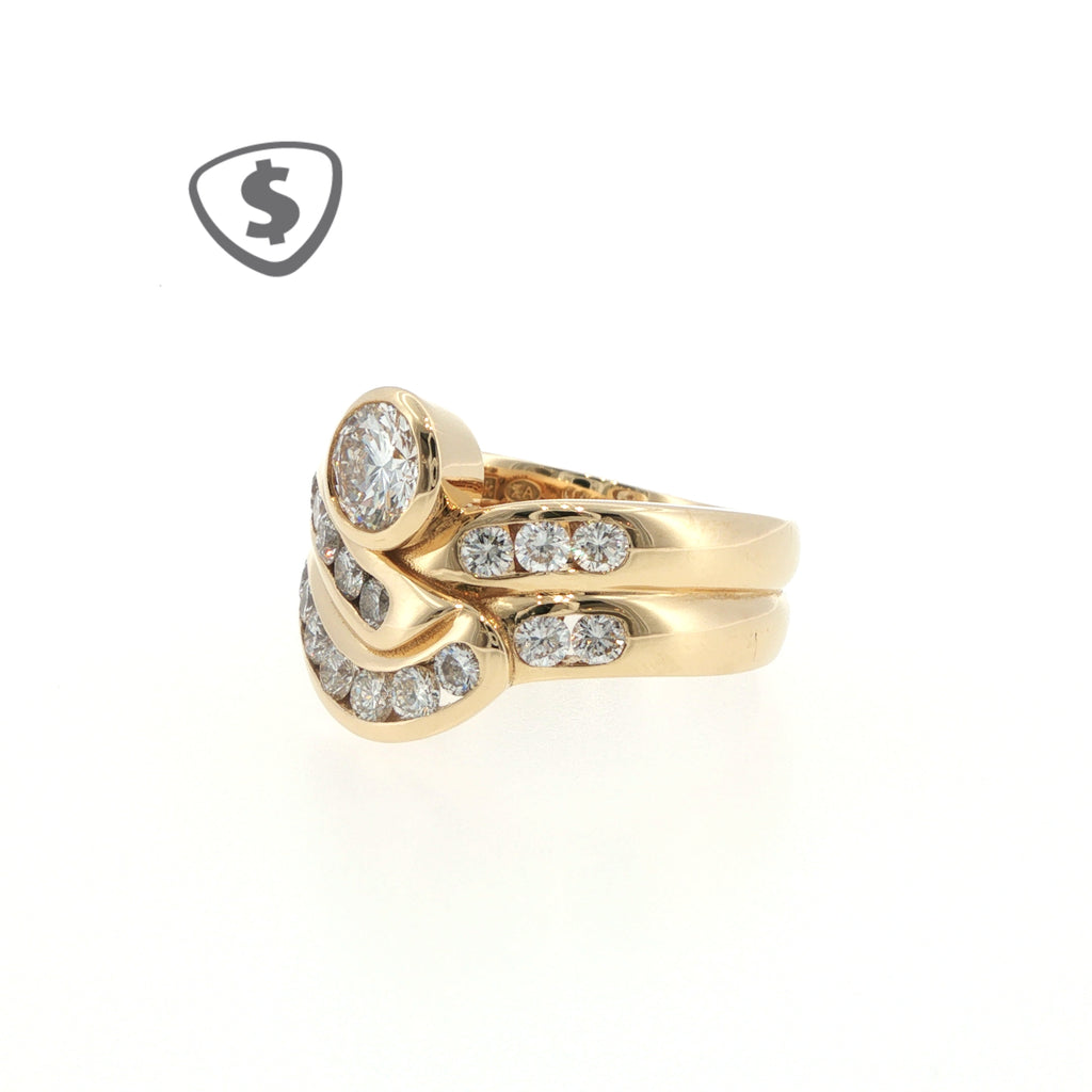 18ct Yellow Gold Diamond Engagement Ring with Contoured Band