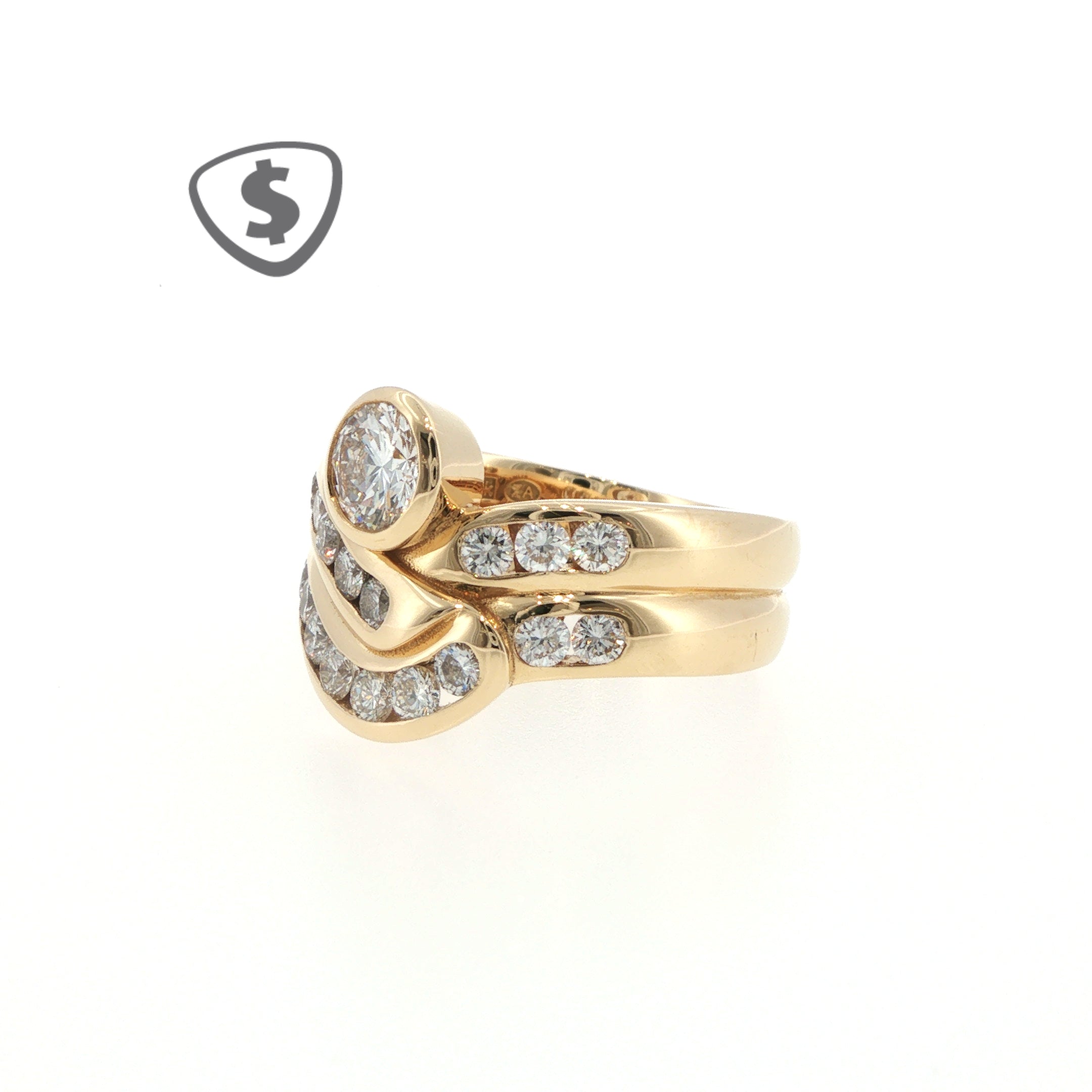 18ct Yellow Gold Diamond Engagement Ring with Contoured Band