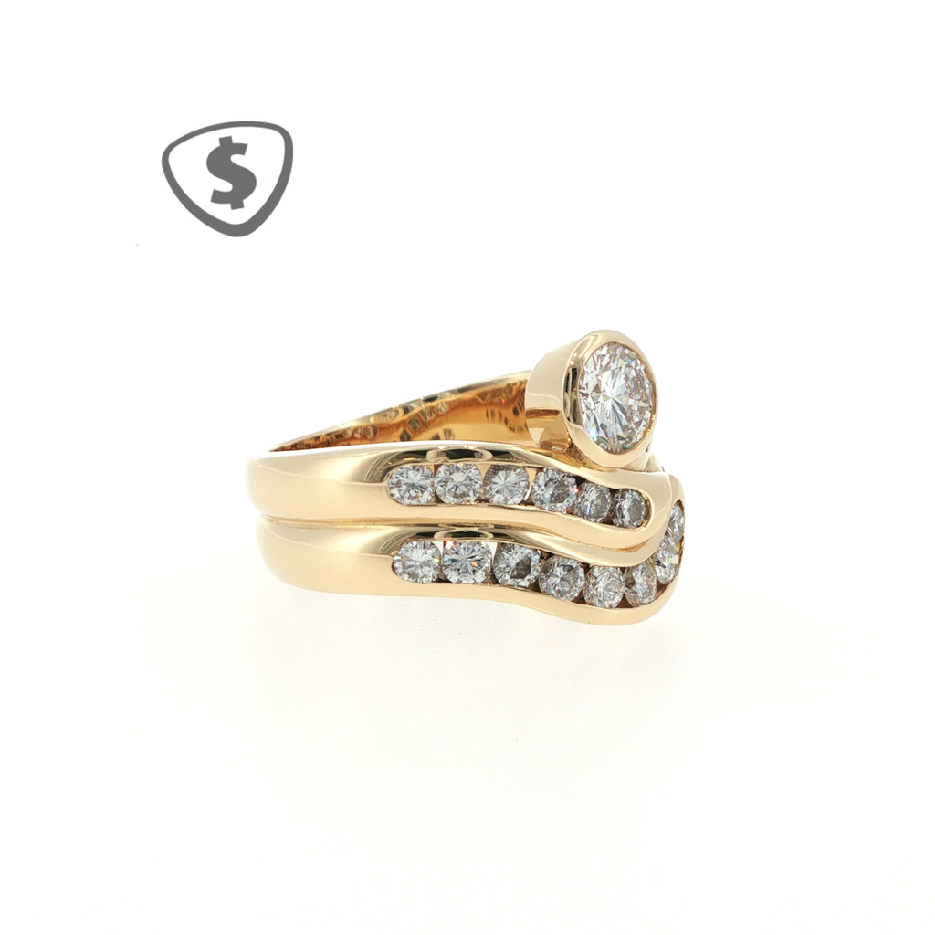 18ct Yellow Gold Diamond Engagement Ring with Contoured Band
