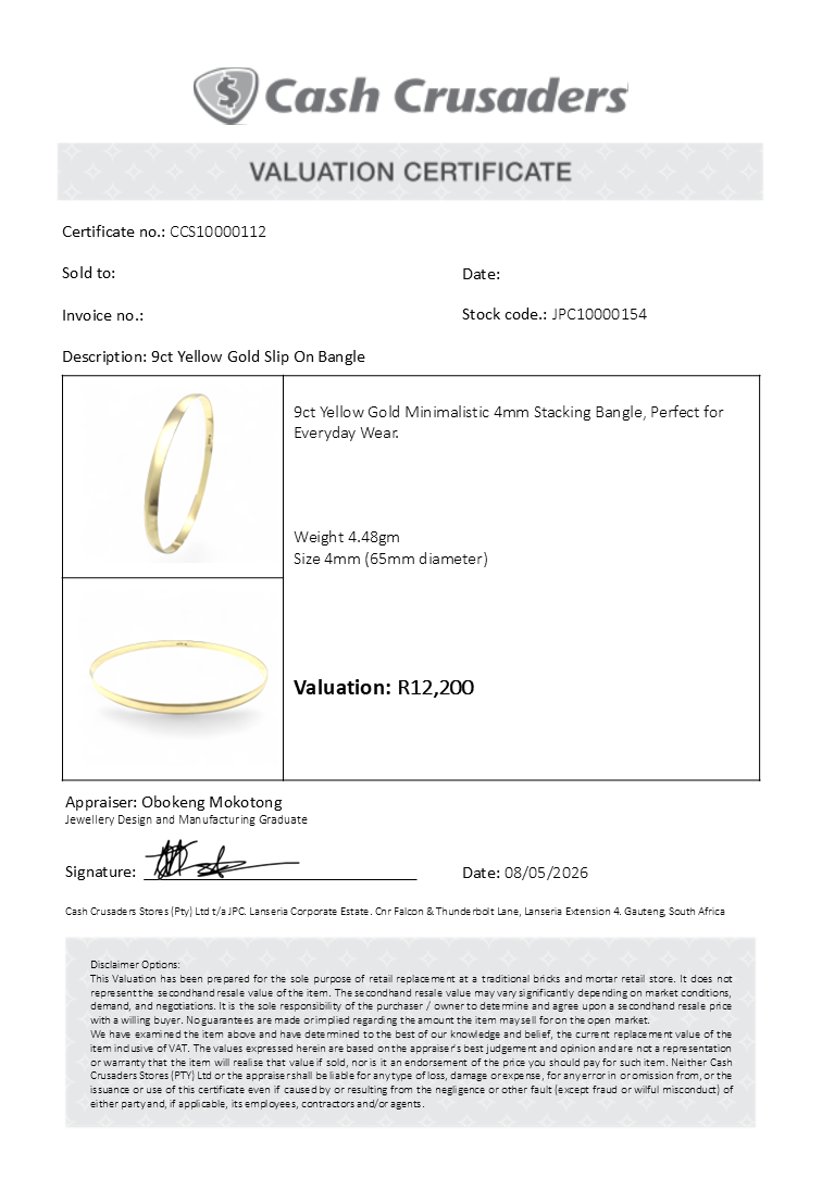 9ct Yellow Gold 4mm Slip On Bangle