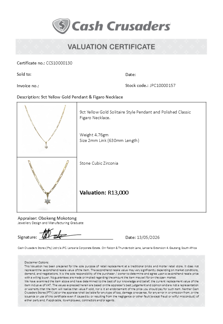 9ct Yellow Gold Pendant and Necklace
