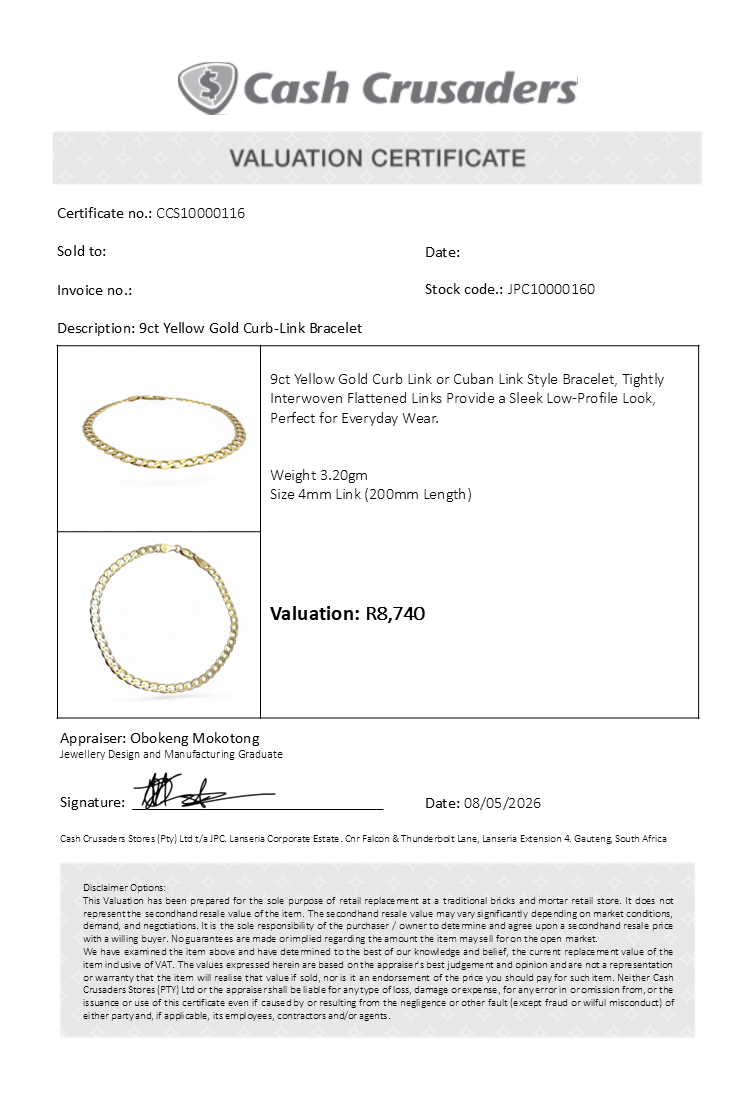 9ct Yellow Gold Curb Link Bracelet