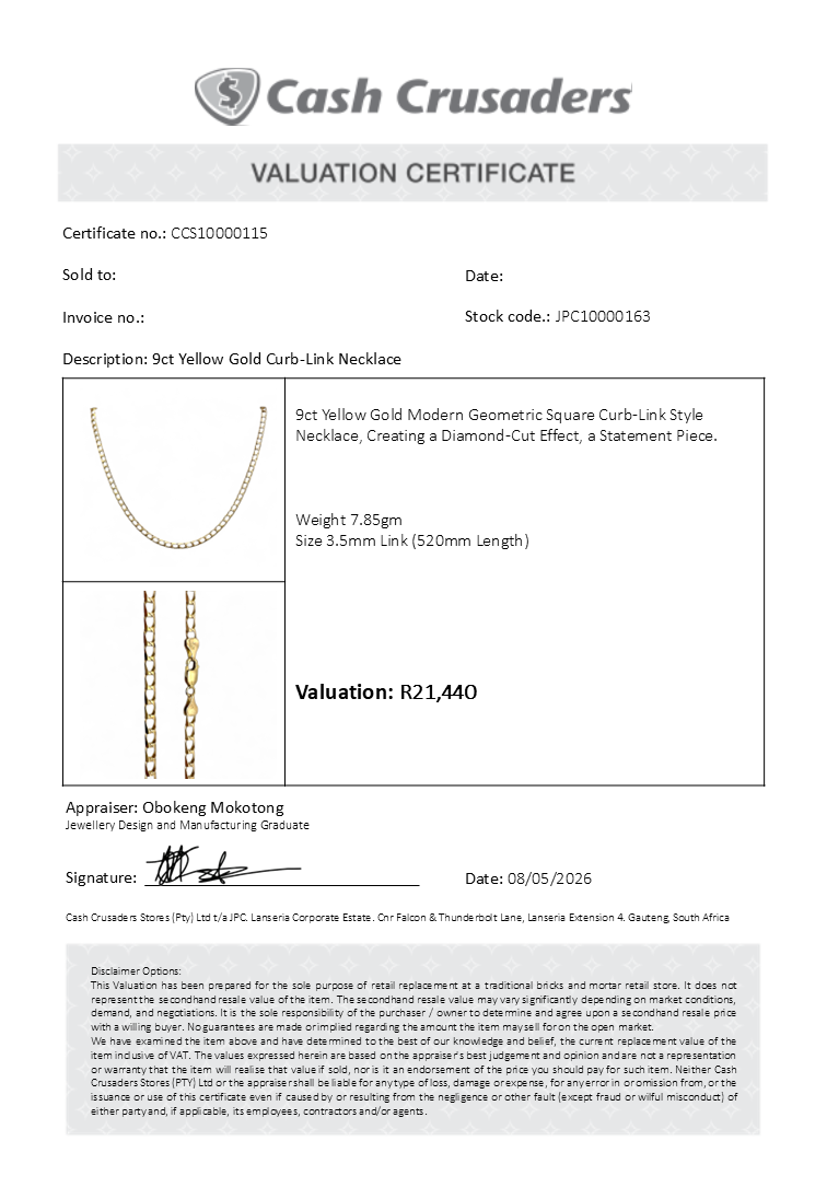 9ct Yellow Gold Square Curb Link Necklace