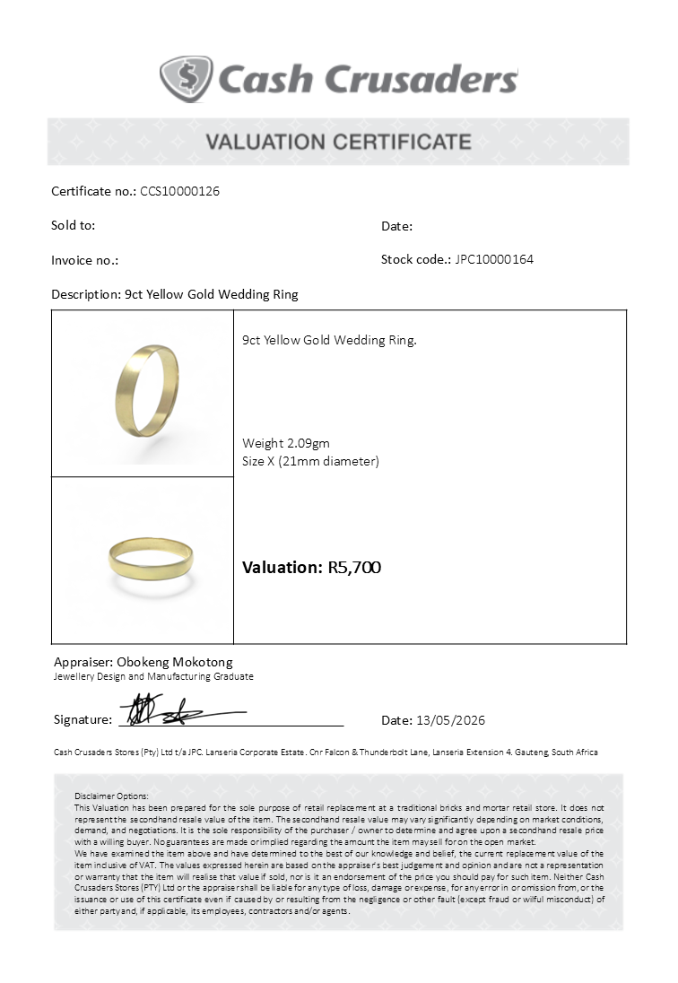 Classic 9ct Yellow Gold Wedding Ring
