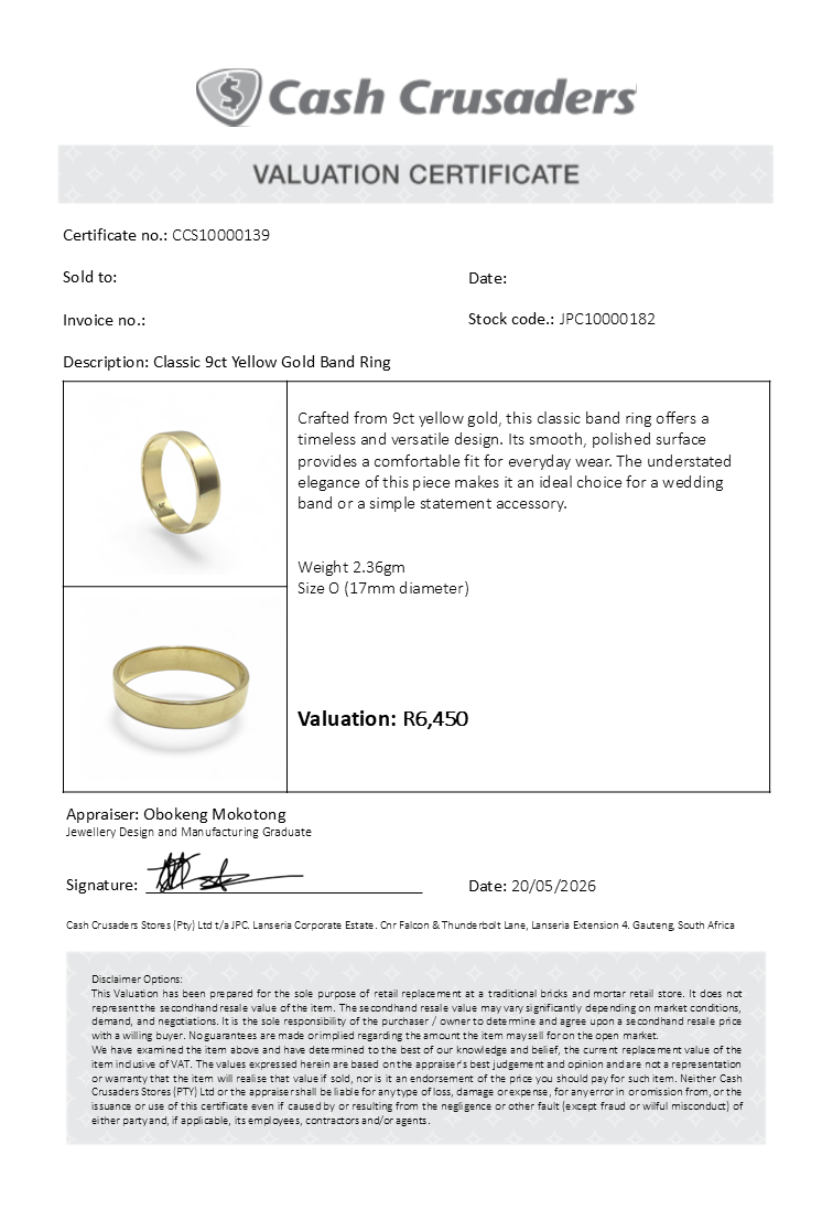 Classic 9ct Yellow Gold Band Ring